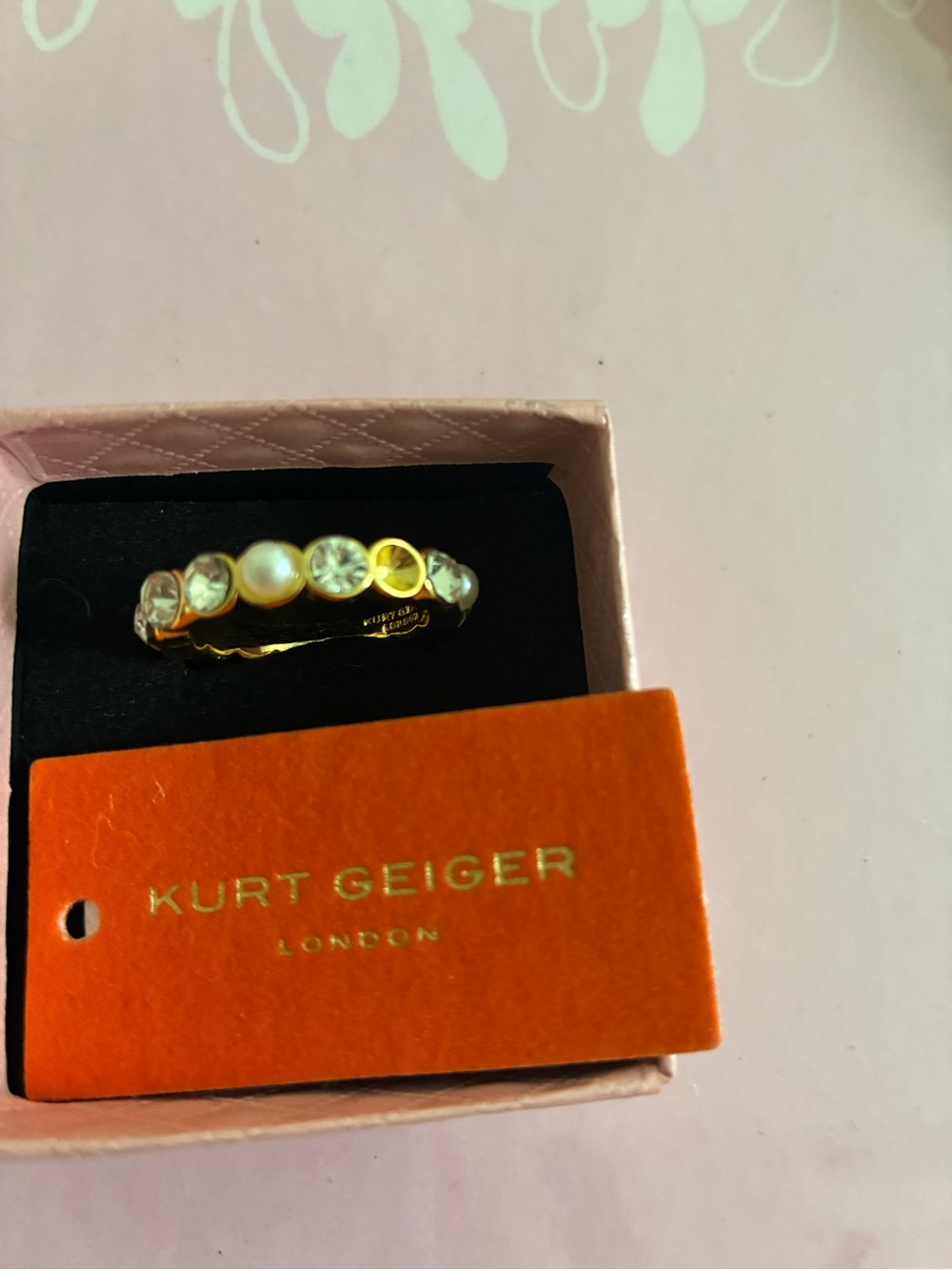 Kurt Geiger Gold Pearl and Crystal Band Ring